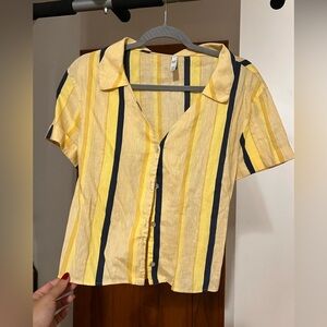 Yellow Button-down with Waist Ribbon